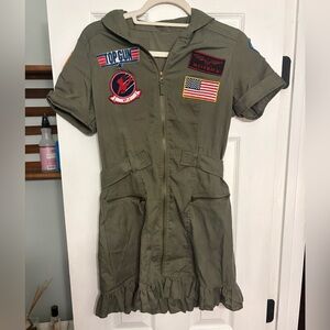 Top Gun Olive Green Costume with Patches | One Size